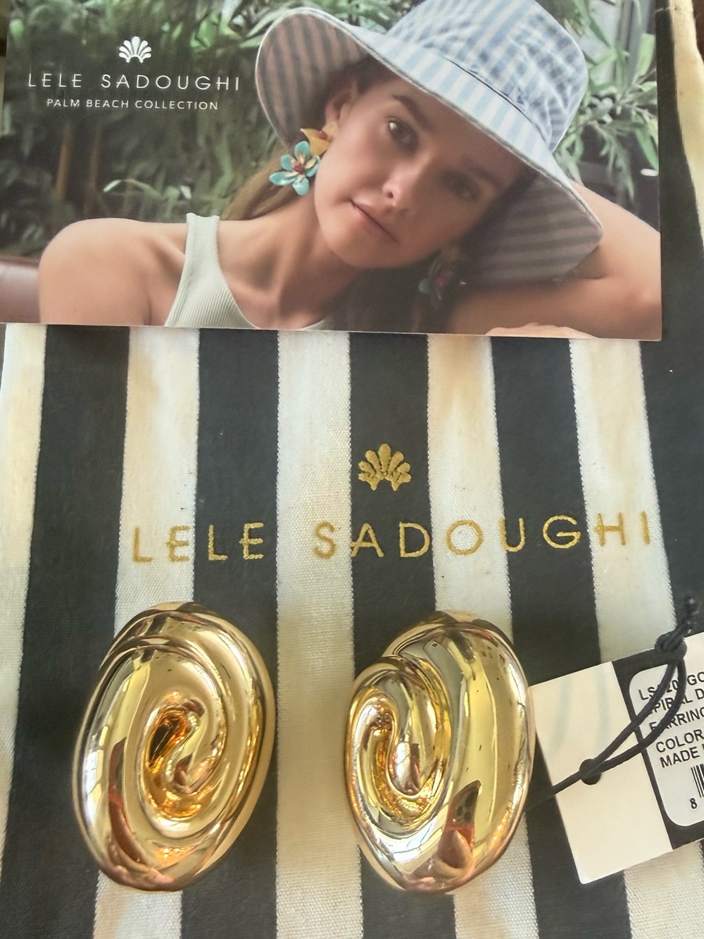 Lele Sadoughi Gold Swirl Clip Earrings, new with tags and branded pouch